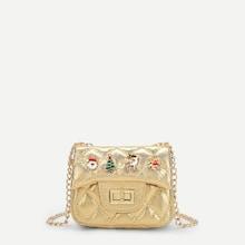 Shein Girls Christmas Quilted Design Glitter Crossbody Bag