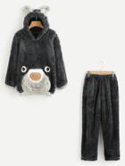 Shein Bear Ear Hooded Top And Pants Pajama Set