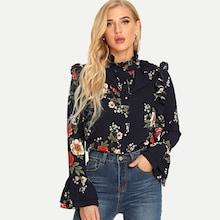 Shein Flower Print Bell Sleeve Blouse