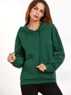 Shein Green Drop Shoulder Hoodie With Pocket