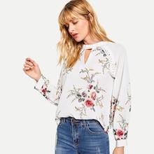 Shein Cut Out Front Floral Print Blouse