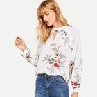 Shein Cut Out Front Floral Print Blouse