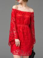 Shein Red Off The Shoulder Crochet Hollow Out Dress