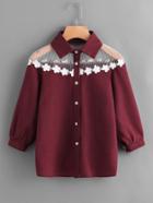 Shein Contrast Lace Appliques Shirt