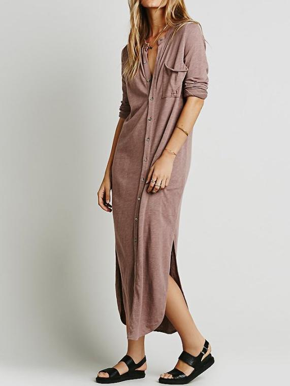 Shein Pink Stand Collar Pocket Shirt Dress