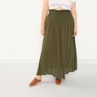 Shein Plus Frill Trim Shirred Waist Split Flare Skirt