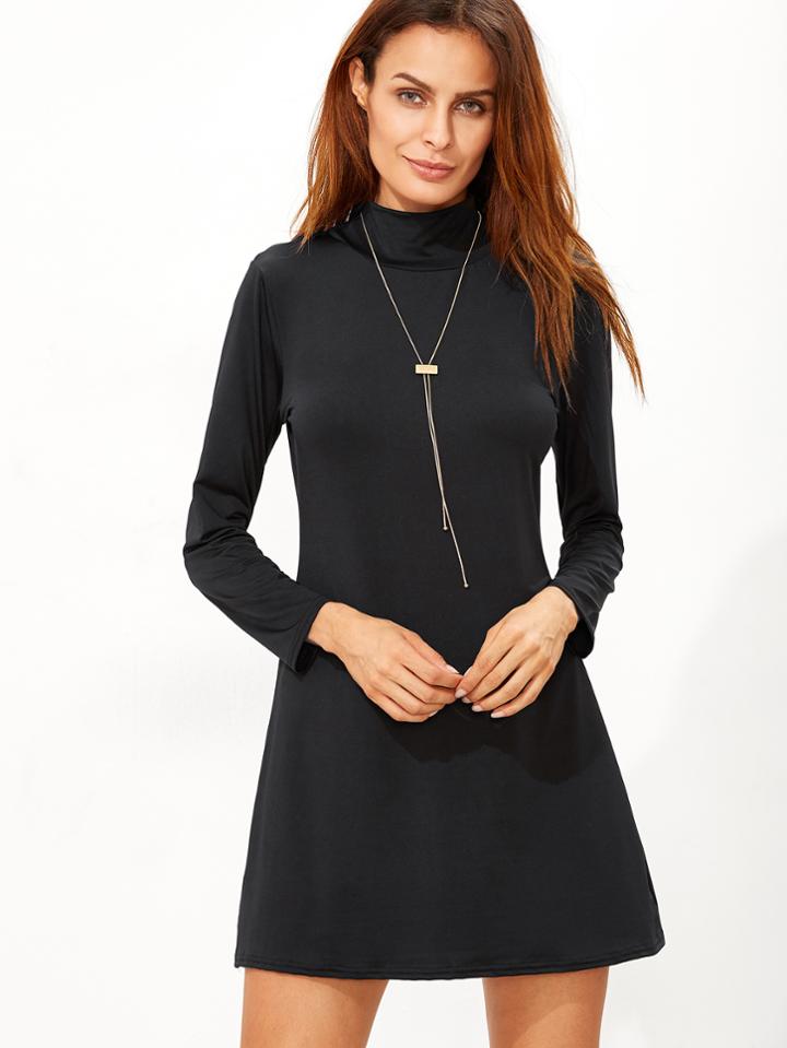 Shein Black High Neck T-shirt Dress