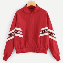 Shein Zip Up Color Block Letter Jacket