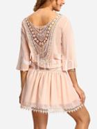 Shein Pink Half Sleeve Lace Hollow Back Tie Dress
