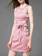 Shein Pink Embroidered Tie-waist Sheath Dress
