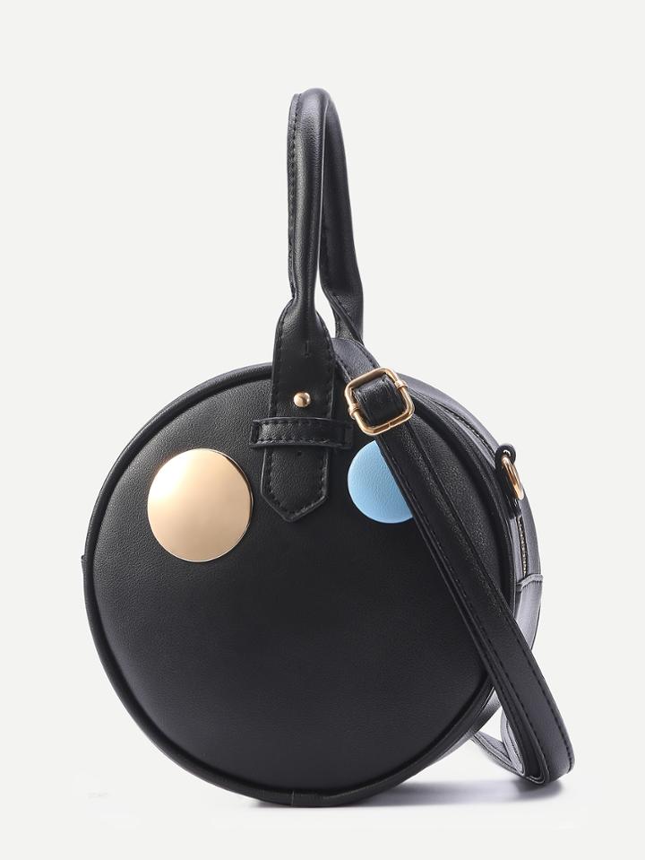 Shein Black Metal Plated Embellished Round Crossbody Bag