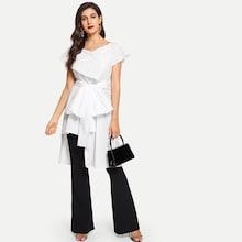Shein Cross Wrap Front Bow Tie Waist Asymmetrical Blouse