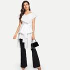 Shein Cross Wrap Front Bow Tie Waist Asymmetrical Blouse