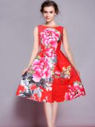 Shein Multicolor Round Neck Sleeveless Floral Dress