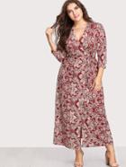 Shein Geo Print Self Tie Waist Wrap Dress