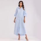 Shein Bell Sleeve Longline Stripe Shirt Dress