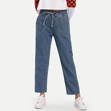 Shein Solid Drawstring Waist Jeans