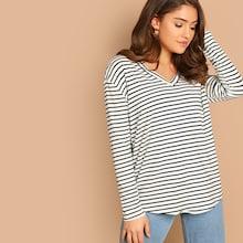 Shein Stripe Curved Hem Tee
