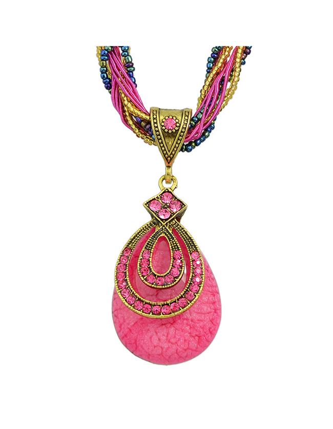 Shein Hotpink Beads Chain Pendant Necklace