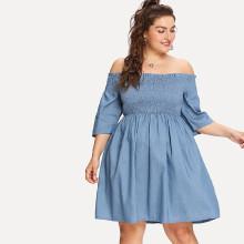 Shein Plus Off-shoulder Denim Dress