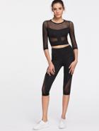 Shein Active Mesh Paneled Top With Capri Leggings
