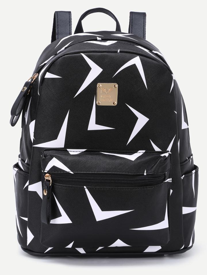 Shein Triangle Print Zip Pocket Backpack