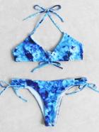 Shein Tie Dye Print Lace Up Halter Bikini Set