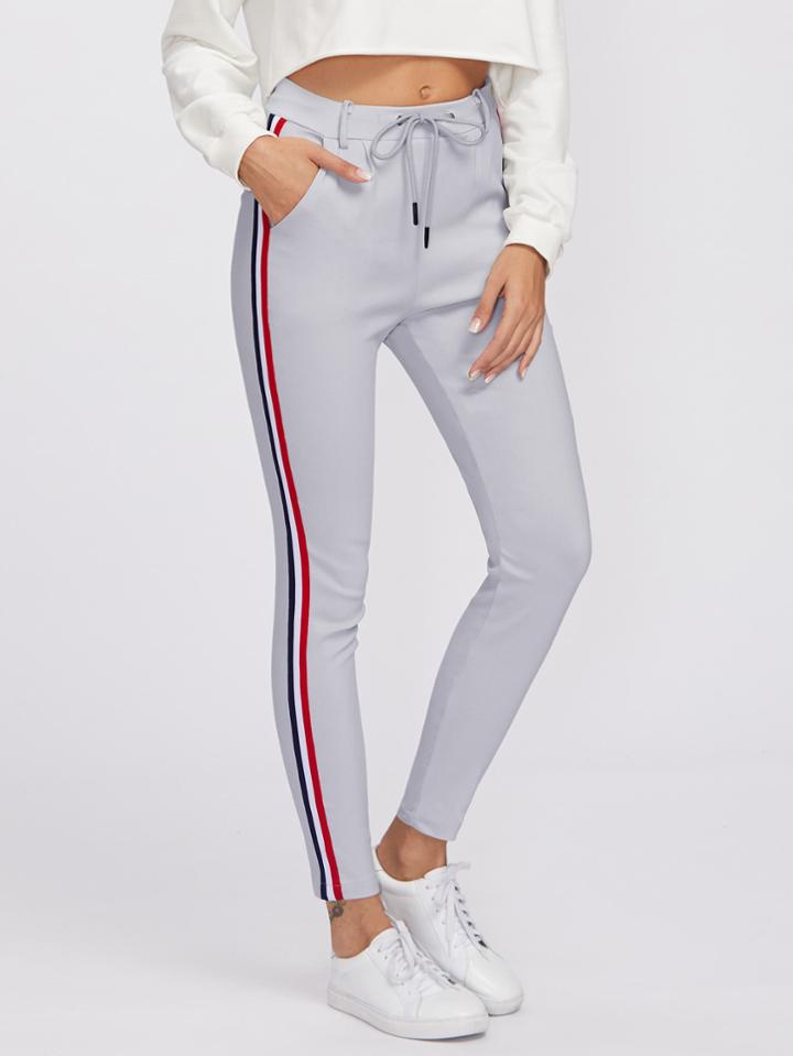 Shein Striped Tape Side Drawstring Waist Sweatpants