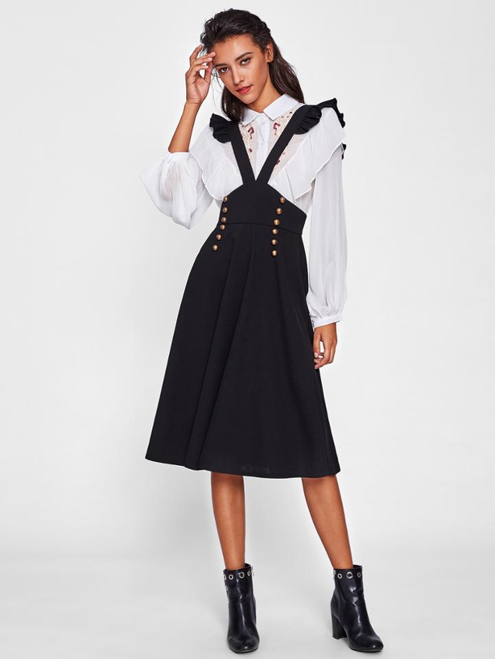 Shein Ruffle Strap Double Breasted Pinafore Skirt