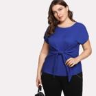Shein Plus Knotted Front Solid Blouse