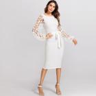 Shein Flower Applique Mesh Sleeve Form Fitting Dress