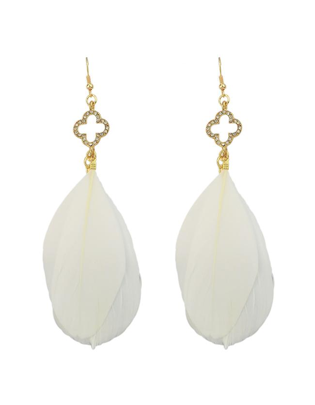 Shein Daily Wear Long Drop White Feather Earrings