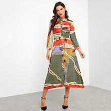 Shein Graphic Print Self Tie Dress