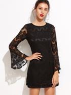 Shein Black Bell Sleeve Lace Zipper Back Dress