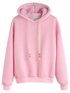 Shein Pink Drop Shoulder Drawstring Hooded Sweatshirt