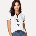 Shein Contrast Tape Frill Trim Keyhole Back Top