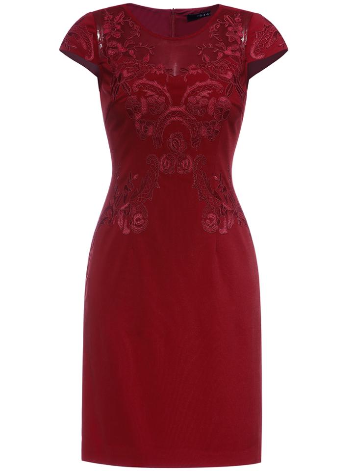 Shein Red Cap Sleeve Disc Flowers Sheath Dress