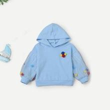 Shein Toddler Girls Contrast Mesh Pom Pom Hoodie