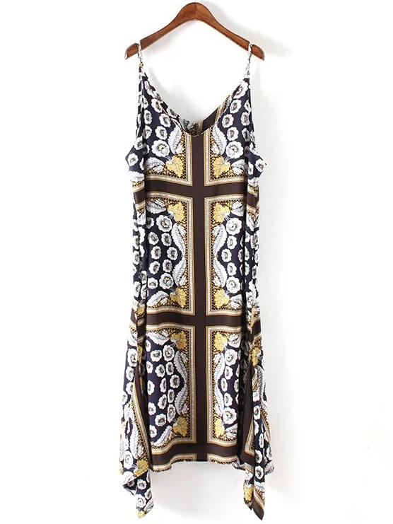 Shein Multicolor Spaghetti Strap Asymmetric Floral Dress