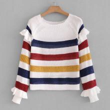 Shein Ruffle Trim Raglan Sleeve Stripe Jumper
