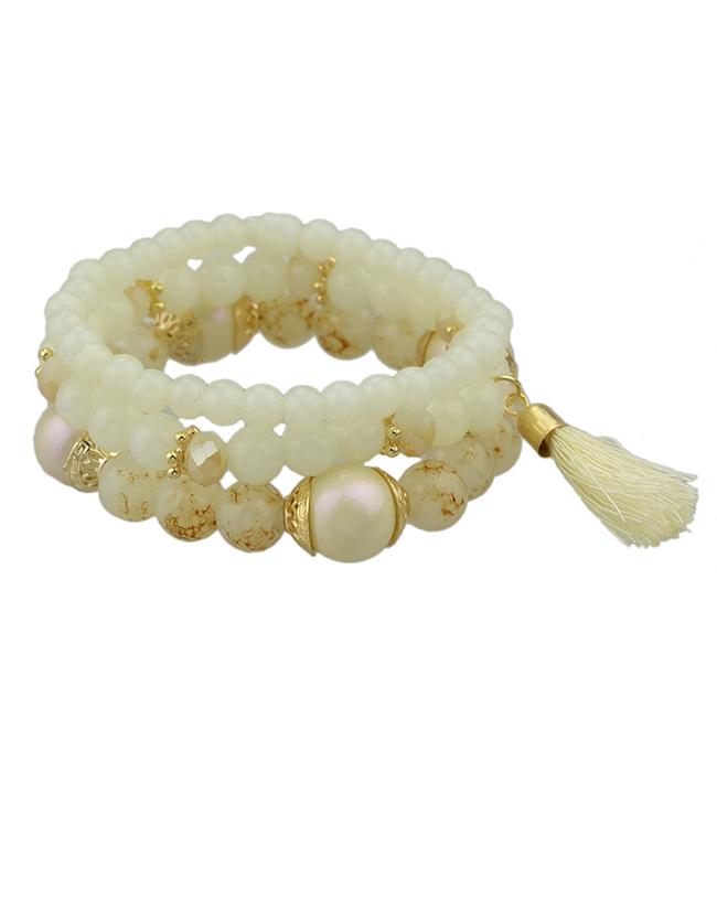 Shein White Elastic Beads Bracelet
