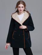 Shein Contrast Trim Sherpa Hooded Coat