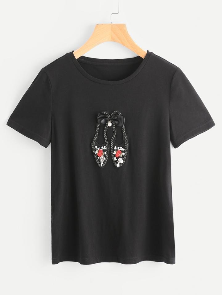 Shein Lovely Shoes Applique T-shirt