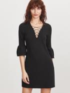 Shein Black Lace Up V Neck Bell Cuff Dress