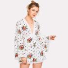 Shein Flower And Polka Dot Print Romper