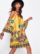 Shein Flower Print Kimono Sleeve Dress