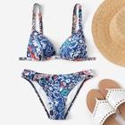 Shein Random Graphic Top With Twist Front Bikini Set