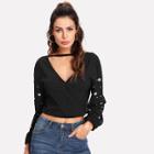Shein Pearls Detail Self Tie Back Blouse