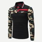 Shein Men Contrast Striped Como Print Polo Shirt