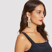 Shein Round Design Chain Tassel Drop Earrings